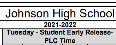 A picture of the 2021-2022 Johnson Bell Schedule