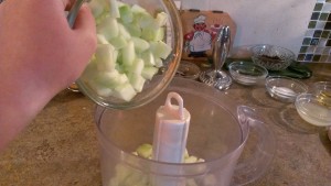 Cucumbers are full of water, and provide a lot of liquid in this recipe.