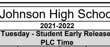 A picture of the 2021-2022 Johnson Bell Schedule
