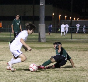 Chris McLeod, 12, jukes out a defender. He currently has four goals this year.  Photo by Jacob Dukes