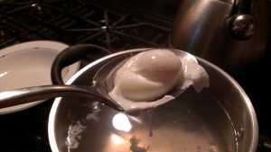 Poached eggs are quite delicate, and shred easily, so treat them gently.