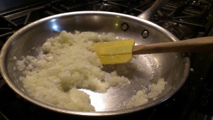 Sauteing the onion removes some of its pungent qualities.
