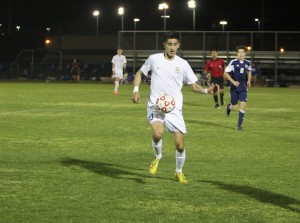 Senior Gustavo Rangel, who scored the team's lone goal, gathers control of the ball.  Photo by Jacob Dukes