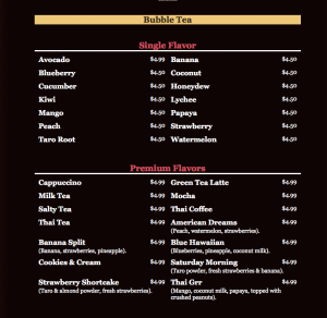 Menu from Tong's Thai. (Available on their website.)