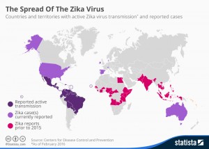 Map of the spread of the Zika virus. Photo by traveller24.news24.com