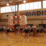 Photo by Courtney Johnson Cheerleaders perform at Streety goodbye pep rally.